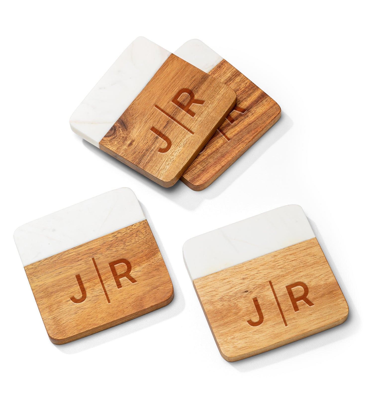 Personalized Marble and Wood Coasters