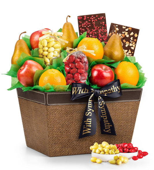 With Sympathy Premium Grade Fruit and Gourmet Chocolates