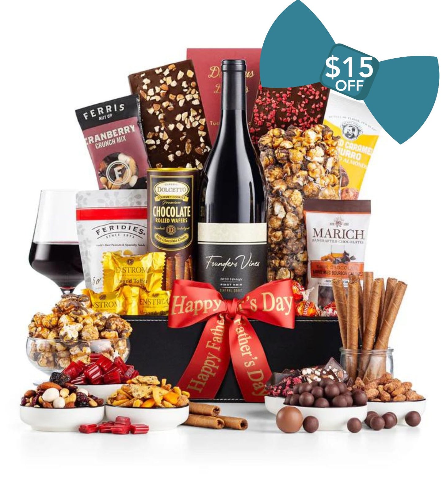 Father's Day Royal Treatment Wine Basket with Founder's Vine Pinot Noir