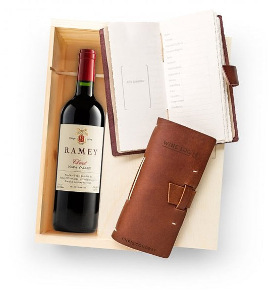 Choice of Wine and Embossed Leather Wine Log Gift Set